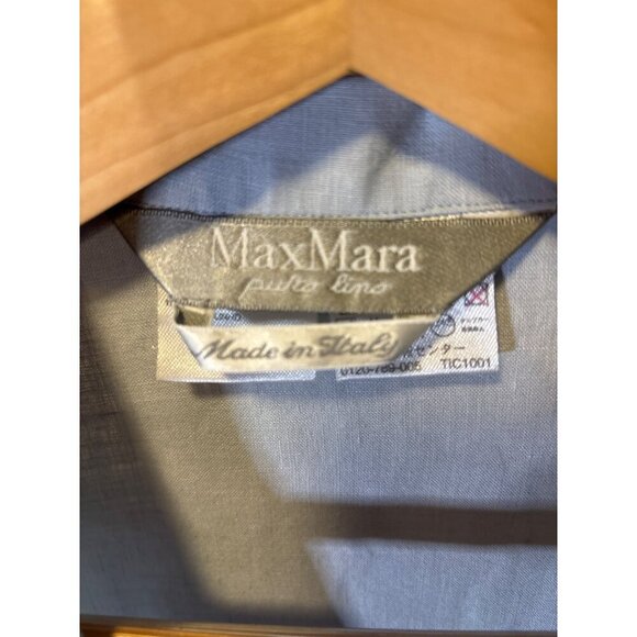 Max Mara Light Blue Linen Short Sleeve Button Front Collared Blouse Top Sz 8 - Picture 4 of 7